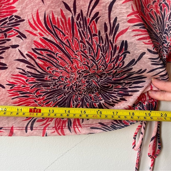 Cleo Pink Floral Vacation Blouse Sz S Lightweight Resort Top Drawstring Tunic - Picture 12 of 15